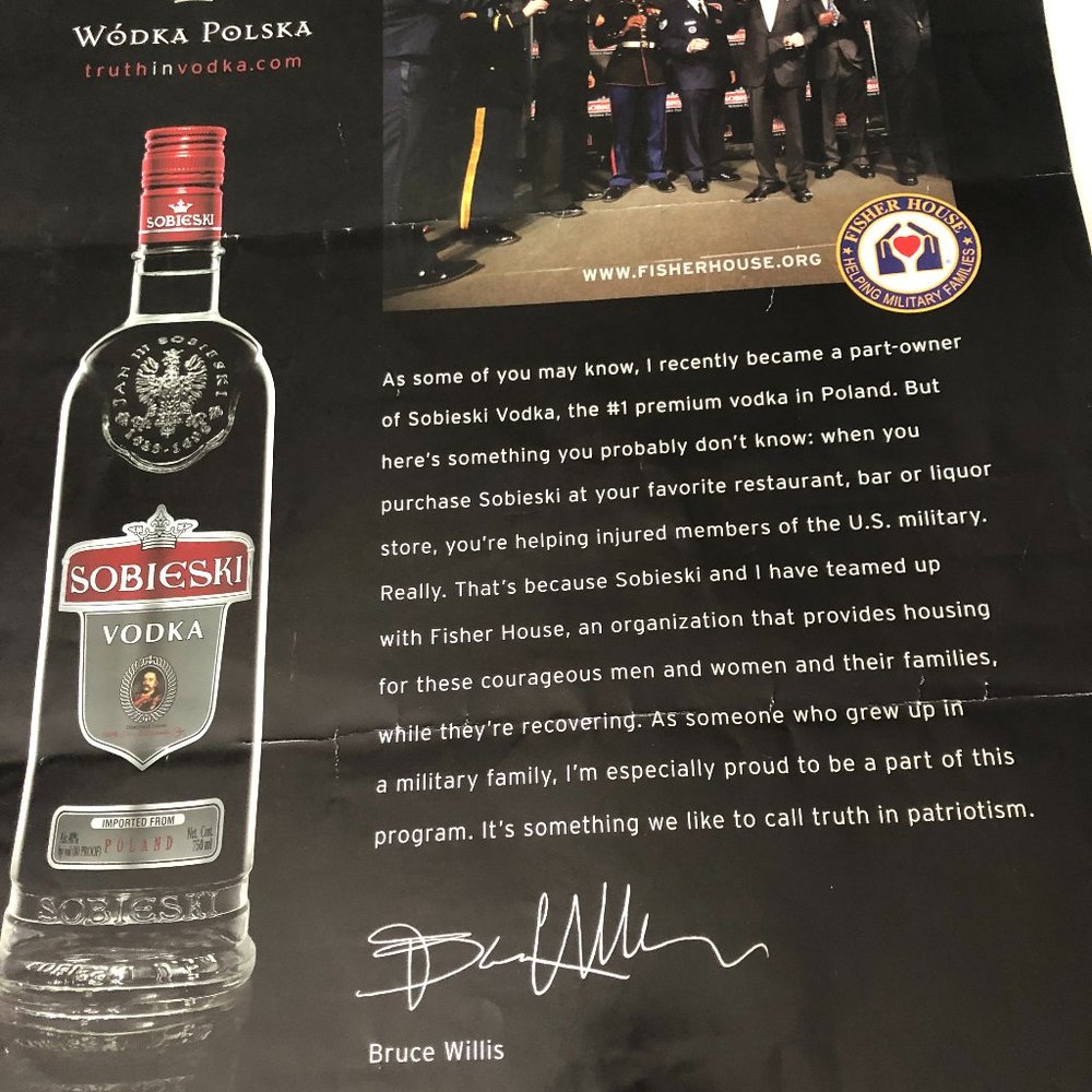 LARGE LIQUOR POSTER WITH BRUCE WILLIS